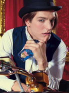 a woman wearing a black hat and a hat